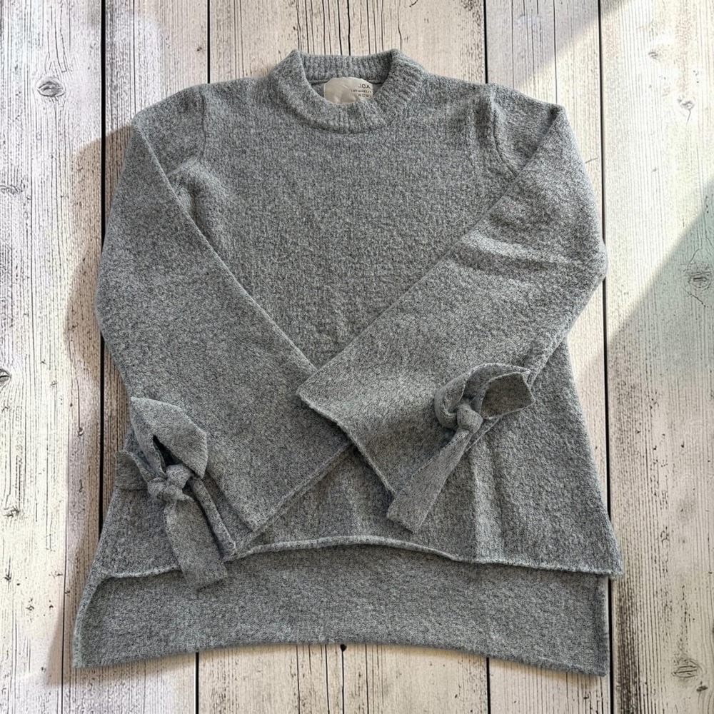 J.O.A. Los Angeles Gray Boucle Knit Mock Neck Tie‎ Sleeve High Low Sweater Small